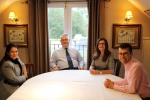 From left, Priti Patel with Victor Roome (landlord) Susie Poole (his partner) and Ross Playle during the MP’s visit to The Square & Compasses