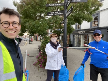 Ross Playle, Cllr. Sue Wilson and Cllr Kevin Atwill during the litter pick session in Witham